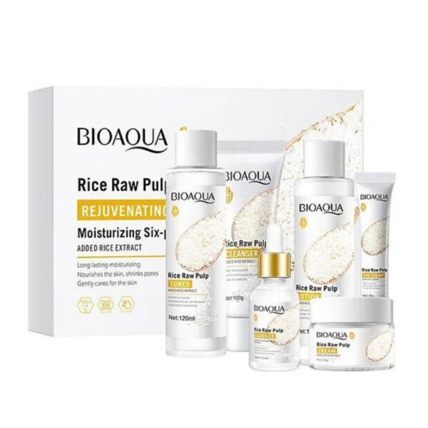 SET BIOAQUA DE CUIDADO FACIAL CON ESENCIA BLANQUEADORA DE ARROZ 6PACS