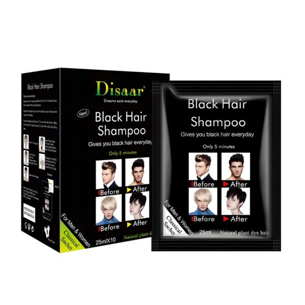 SHAMPOO UNISEX DISAAR PARA CABELLO NEGRO CAJA DE 10 UNIDADES