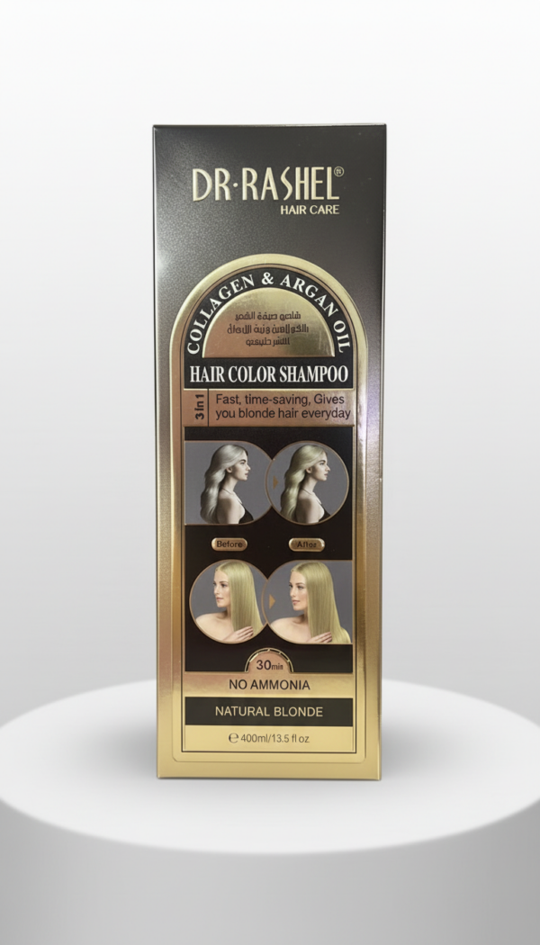 Shampoo Color Dr. Rashel en tono Rubio Natural (Natural Blonde) con colágeno y aceite de argán.
