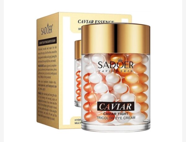 Crema para ojos SADOER Caviar Tight Tricolor Eye Cream, un tratamiento diseñado para reafirmar, nutrir e hidratar la delicada piel del contorno de los ojos.